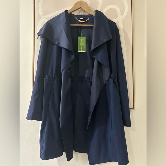 $298 NEW Lilly Pulitzer VALERIA DRESS COAT True Navy Trench Open Front XS - Picture 4 of 10